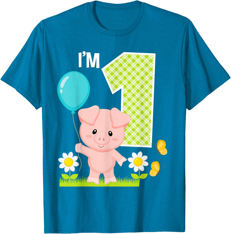 Cute Piglets Pig Barn Farm Birthday Party Supplies Pig 1st Birthday Girl 1 Year Old Birthday Cute Piglet Bday T-Shirt - Sapphire Blue