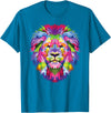 Color Critters Cute Rainbow Lion Head Vibrant Jungle Lion Celebration T-Shirt - Sapphire Blue