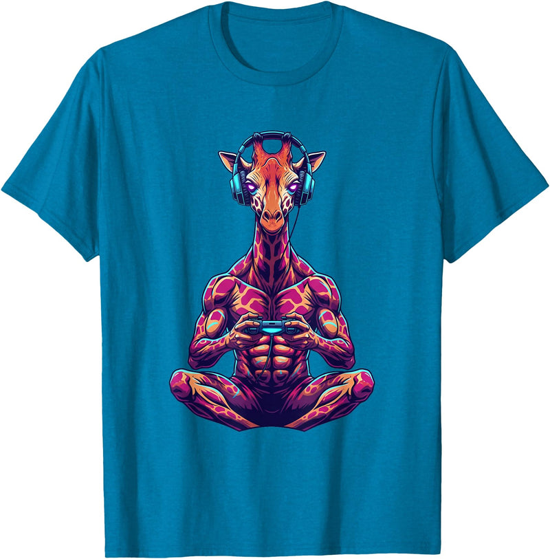 Funny Graphic Gamers tee Giraffe Funny Video Games Giraffe T-Shirt - Sapphire Blue