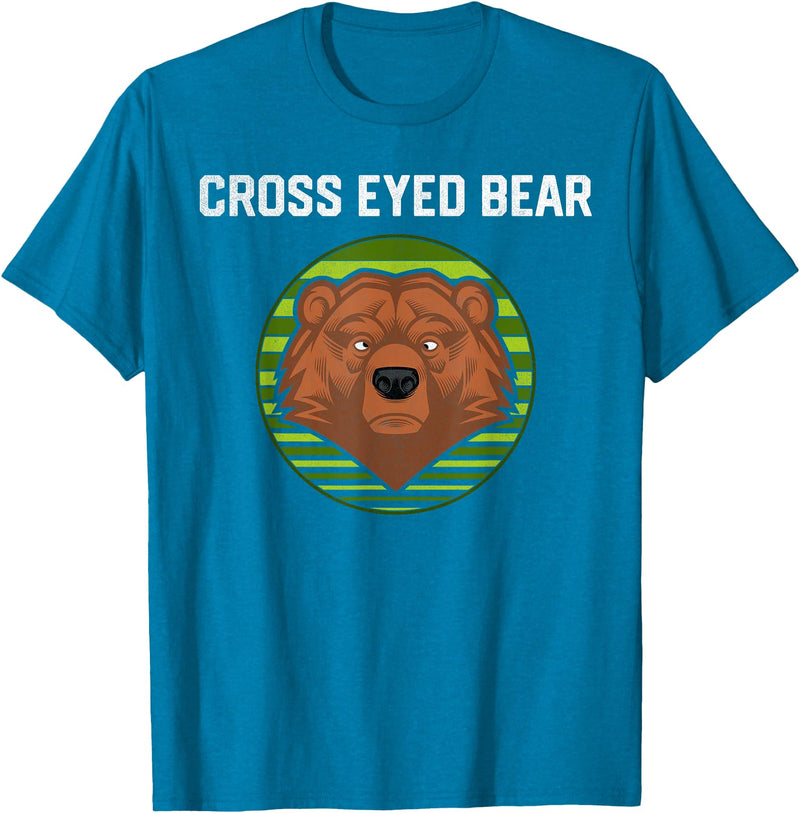 Moose Bronco Funny Cross Eyed Bear Animal Graphic T-Shirt - Sapphire Blue