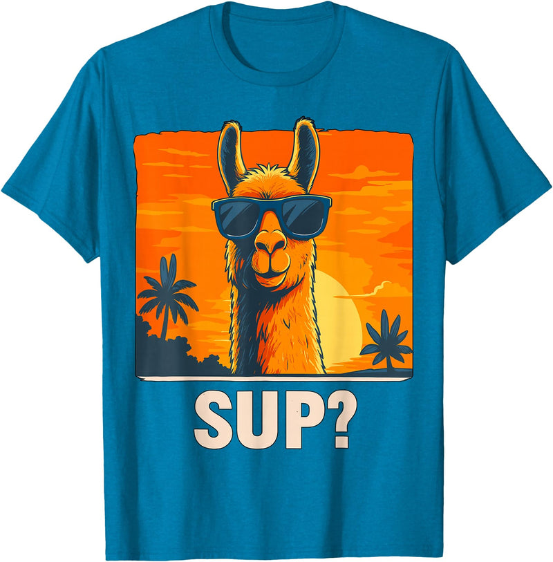 Uniquely Funny Llama lover Gifts Cool Llama Sup? T-Shirt - Sapphire Blue