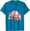 Unique Pig Lover Decor & Apparel Gifts Shop Two Loving Pigs In Love Heart Valentine's Day Pig T-Shirt - Sapphire Blue