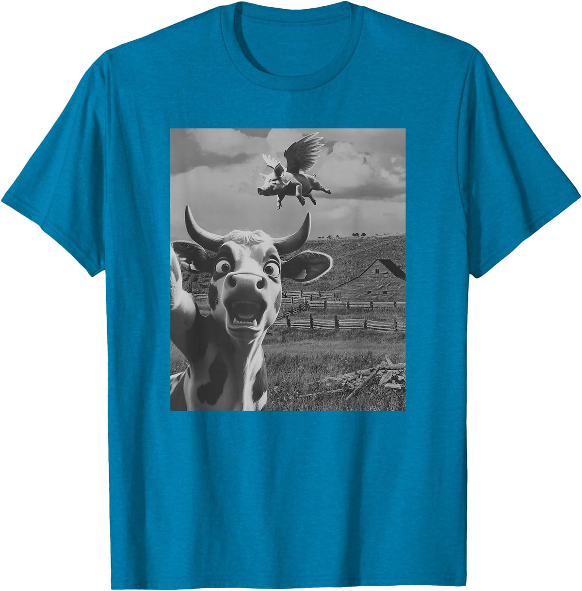 When Pigs Fly Pig Lover Designs Apparel Gifts Cow Selfie With Flying Pigs Fly Funny Gift for Men Women Kid T-Shirt - Sapphire Blue
