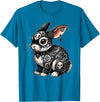 Gothic Filigree Rabbit with Skulls T-Shirt in Sapphire Blue