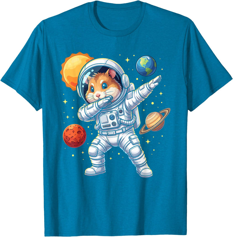 Hamster Astronaut Dabbing Funny Space Animal for Kids T-Shirt - Sapphire Blue