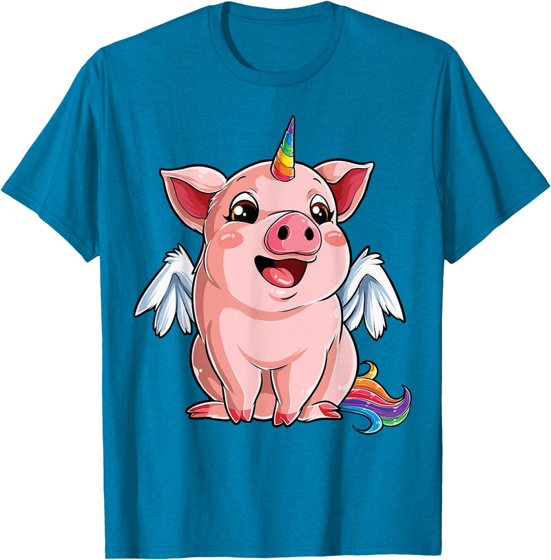 Piggy Squad Co Pig Unicorn Piggycorn Lover Funny Girls Women Farm Rainbow T-Shirt - Sapphire Blue