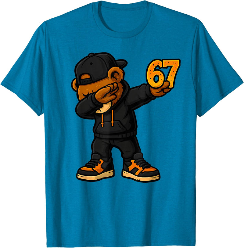 Funny Hip Hop Teddy Bear Six Seven Meme Designs Dabbing Teddy Bear 67 Meme Funny Brainrot Hip Hop Kids Boys T-Shirt - Sapphire Blue