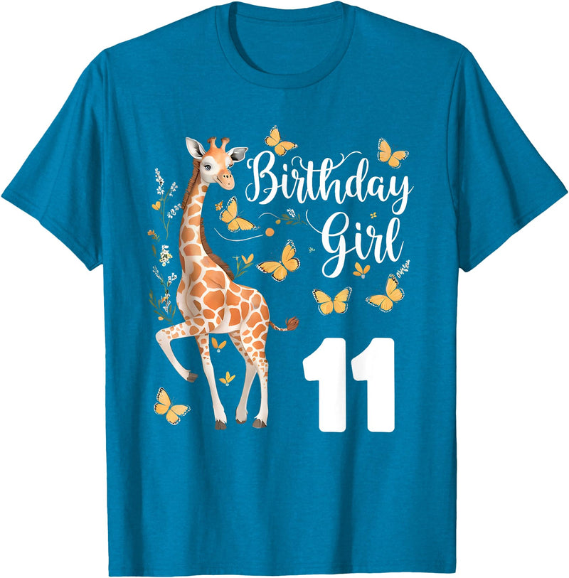 Giraffe Birthday Party by LazyPanda Giraffe 11th Birthday Girl 11 Years Old Giraffe Lover T-Shirt - Sapphire Blue