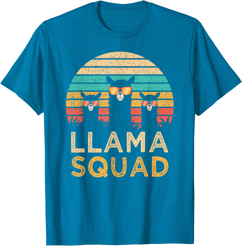 Llama Squad With Glasses Funny Funny Llama Squad Sunglasses Cool Llamas Vintage Gift T-Shirt - Sapphire Blue