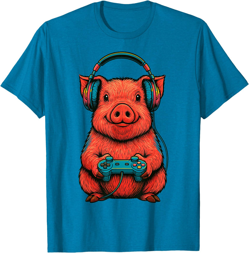 Magical and Funny Pig Farmer Gifts Gamer Pig Gaming T-Shirt - Sapphire Blue