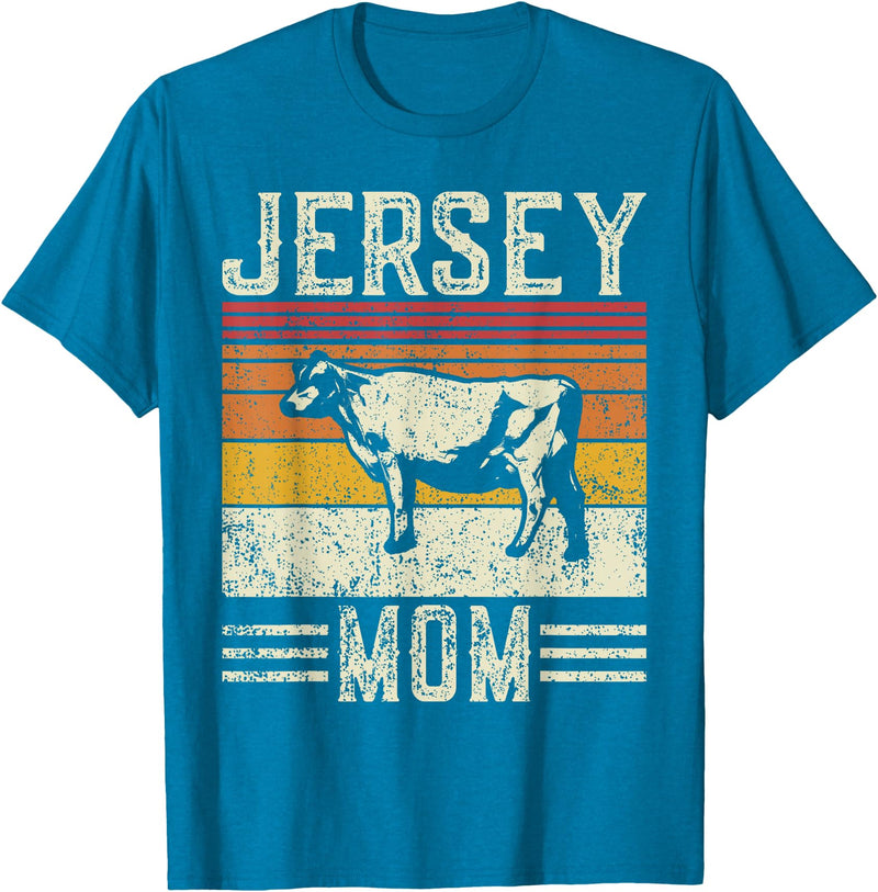 Retro Jersey Gift for Women & Farmer Best Cow Mom Women - Vintage Cattle Jersey T-Shirt - Sapphire Blue