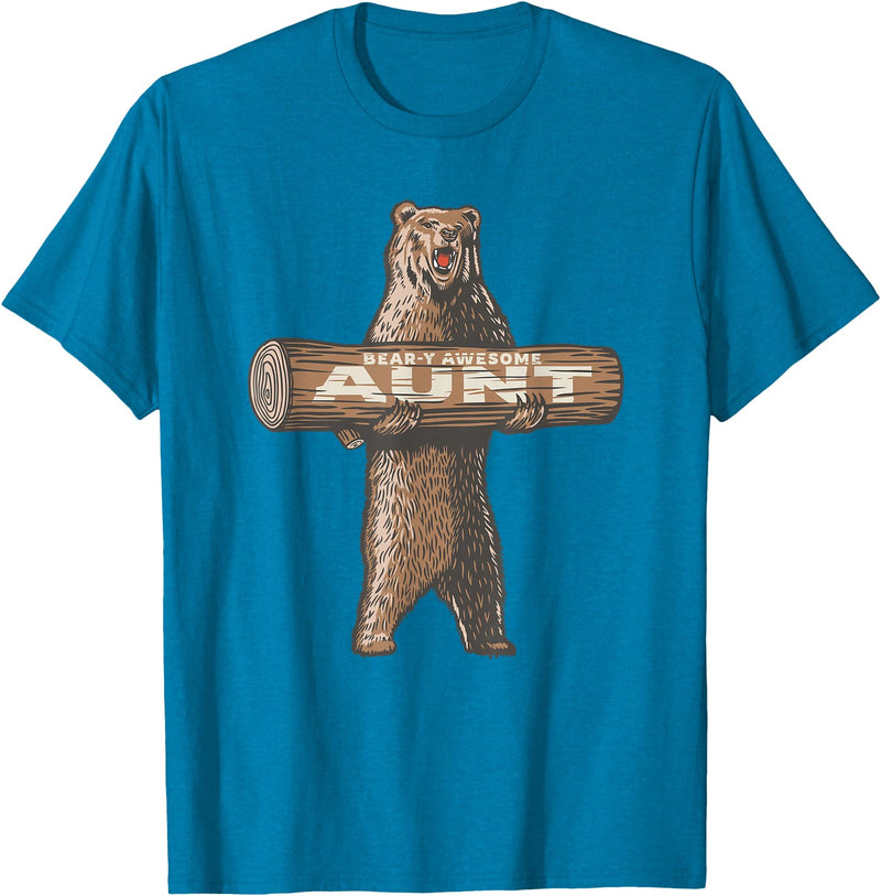 Cartba Aunt Co. Bear-y Awesome Aunt Funny Saying Cute Auntie T-Shirt - Sapphire Blue