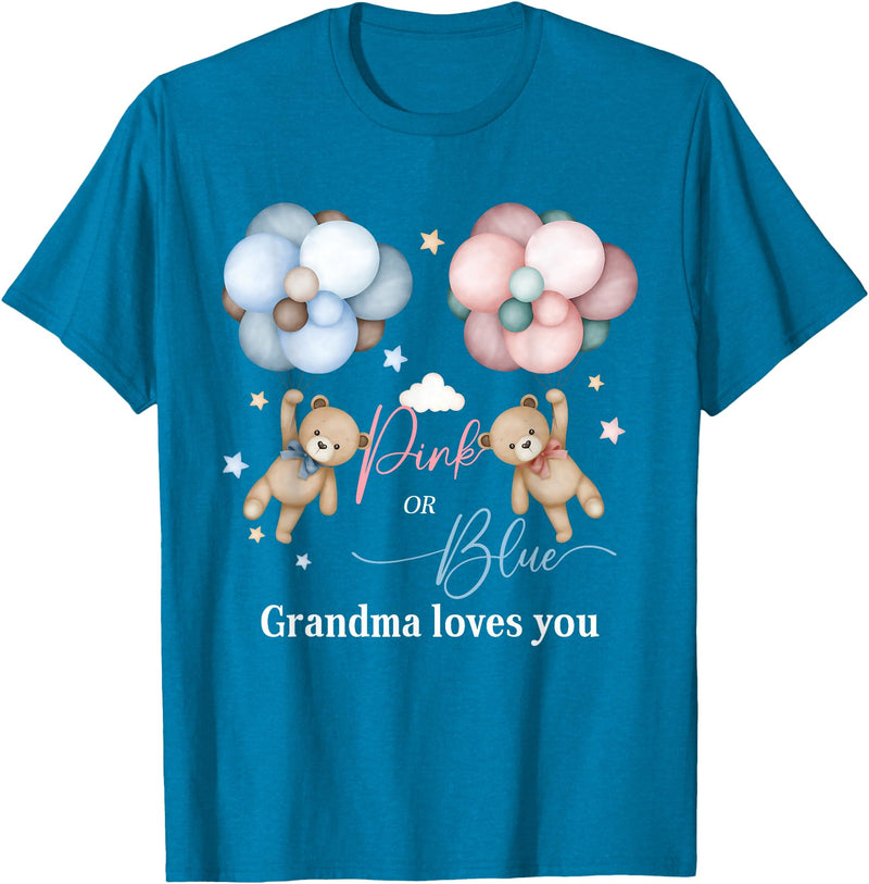 Bear Balloons Boy Or Girl Baby Gender Reveal Tee Bears Pink Or Blue Grandma Loves You Gender Reveal T-Shirt - Sapphire Blue