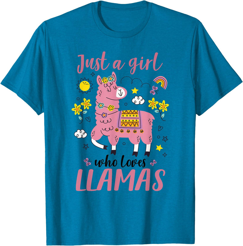 Llama Shirt Kids Girls Toddler Just A Girl Who Loves Llamas T-Shirt - Sapphire Blue
