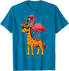 Funny Flamingo Riding Giraffe Cute Animals Funny Flamingo and Giraffe Cool Animals Friends T-Shirt - Sapphire Blue