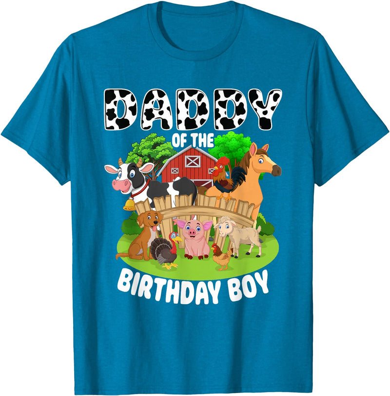 Matching Farm Theme Birthday Shirts By PDQA Daddy of The Bday Boy Farm Animals Matching Farm Theme T-Shirt - Sapphire Blue