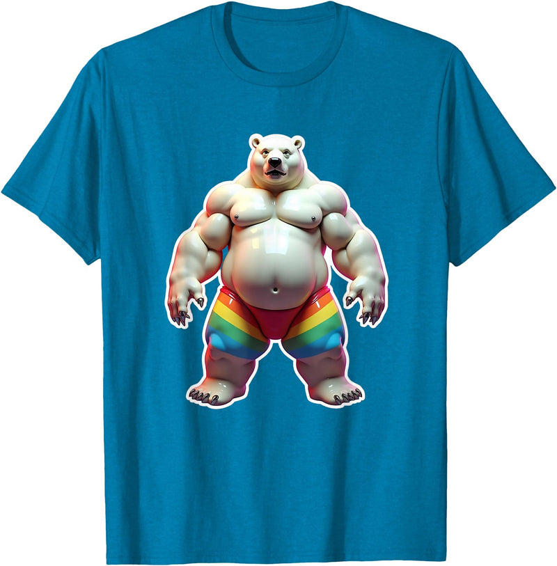 Jay Moe Design "I Love Bears" Fun Gay Pride Vintage Rainbow T-Shirt - Sapphire Blue