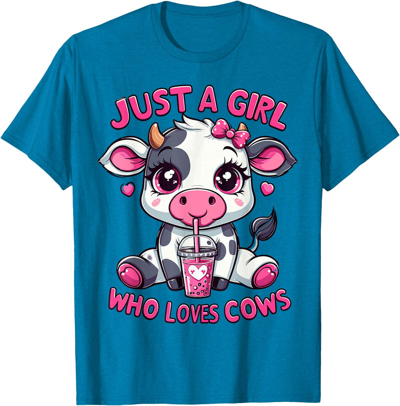 Cute Cow Lover Cow Just A Girl Who Loves Cows T-Shirt - Sapphire Blue