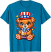 Kawaii Red White and Blue Fourth July Little Kids Cute Teddy Bear Patriotic 4th July Gift Bubble Boba Tea USA T-Shirt - Sapphire Blue
