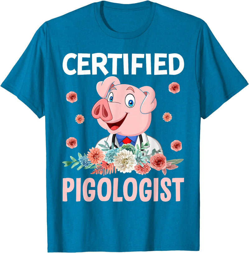 Funny Pig Farm Piggy Farmer Farming Gifts DAIMMER Certified Pigologist T-Shirt - Sapphire Blue