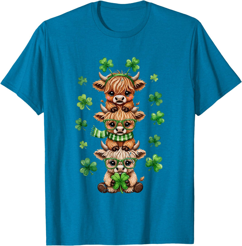 St Patricks Day Highland Cow Lucky Irish Shamrock Funny St Patrick's Day Highland Cow Lucky Shamrock Irish T-Shirt -
