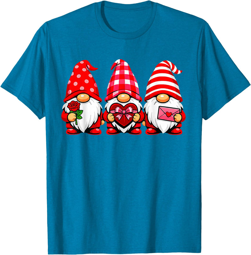 Three Gnome Crew Family Outfit Gnomes Love Valentine's Day Buffalo Leopard Heart Women Men T-Shirt - Sapphire Blue