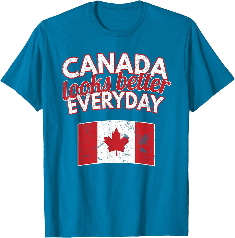Cold North Canada Flag Apparel Co. Canada Looks Better Everyday Design Funny Canadian Flag T-Shirt - Sapphire Blue