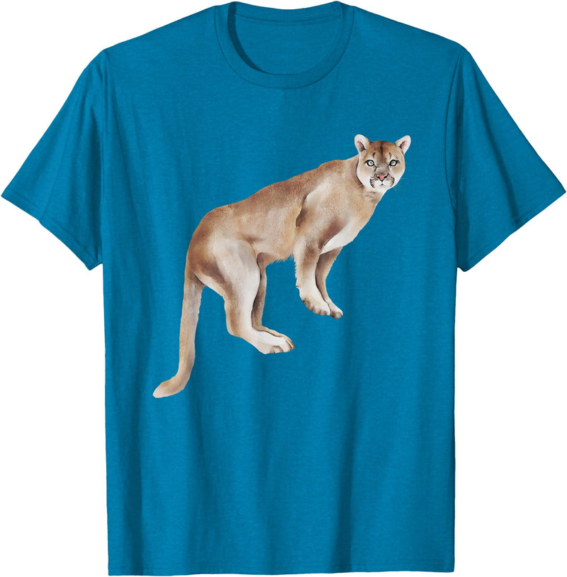 Watercolour Mountain Lion Panther Cougar Cat Lover Watercolour Mountain Lion Animal Art Nature Wildlife Art T-Shirt - Sapphire Blue