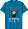 Bear With Antlers Drinker Party Deer Beer Beer Bear Deer Grizzly Bear With Antlers Beer T-Shirt - Sapphire Blue