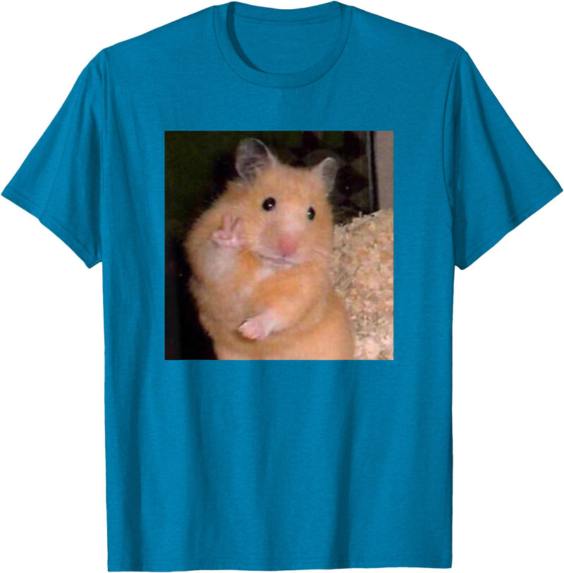 Hamster Meme Peace Sign Funny Pet Owner Trendy T-Shirt - Sapphire Blue