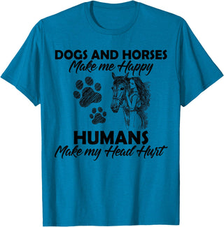 Dogs and horses make me happy humans make my head hurt T-Shirt - Sapphire Blue