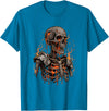 Molten Skull Fire Horror Skeleton Art Designs Spooky Halloween Skull Skeleton Fire Dark Fantasy T-Shirt - Sapphire Blue