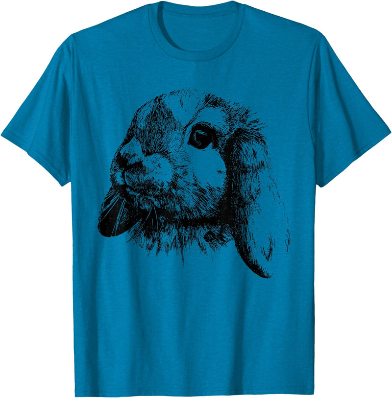 Rabbit Bunny Realistic Drawing , Graphic Lop Eared Bunny T-Shirt in Sapphire Blue