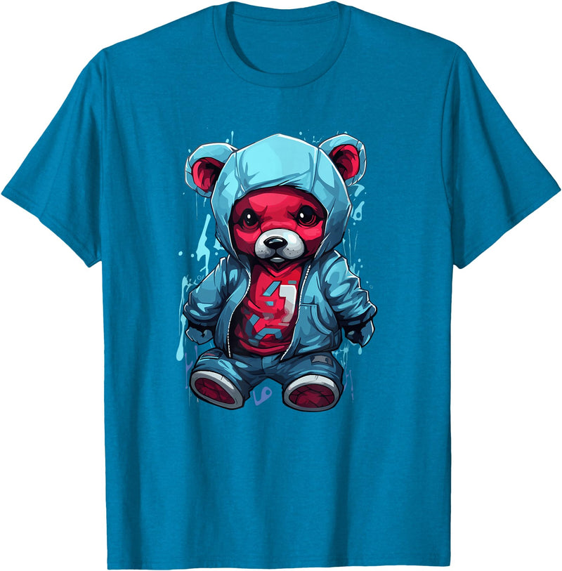 Teddy Bear Hoodie Street Style Urban Art Teddy Bear Hoodie Cool Street Style T-Shirt - Sapphire Blue