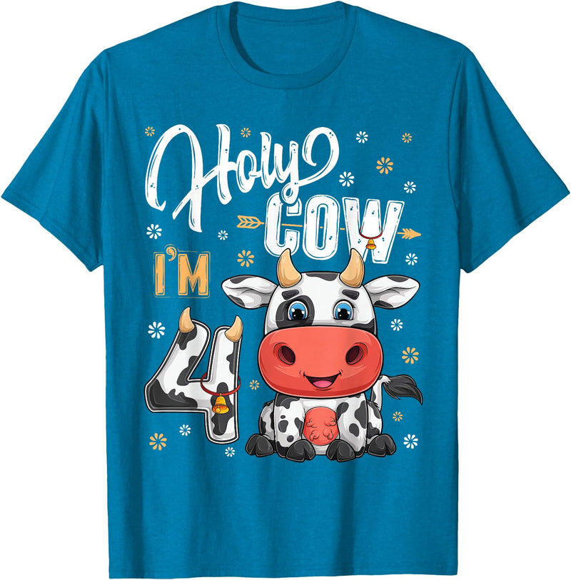 Holy Cow Birthday Boy Girl Shirts Farm Animal Gift Holy Cow I'm Four 4 Year Old Cows Farm Theme 4th Birthday T-Shirt -