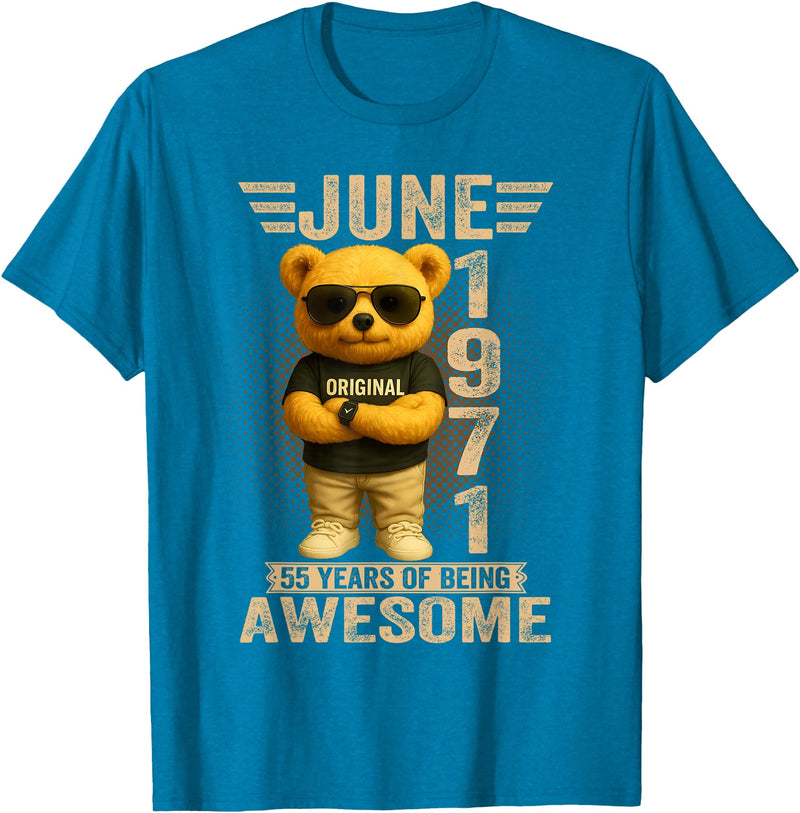 June 1971 55th Birthday Gifts for Men Women 55 Year Old June 1971 Teddy Bear 55th Birthday Men Women T-Shirt - Sapphire Blue