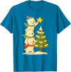 Cute Xmas Bear Cartoon for Kids and Family Cute Polar Bear Stacking Star on Tree Christmas T-Shirt - Sapphire Blue