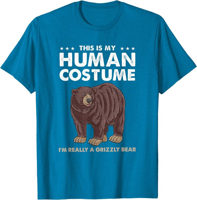 Hiking Lover Design This Is My Human Costume Im Really A Grizzly Bear T-Shirt - Sapphire Blue