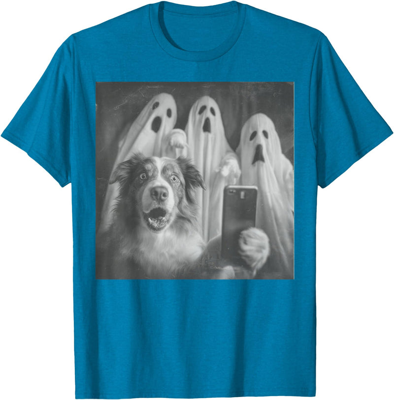 Spooky Aussie Moments Australian Shepherd Selfie Funny Ghost Halloween T-Shirt - Sapphire Blue