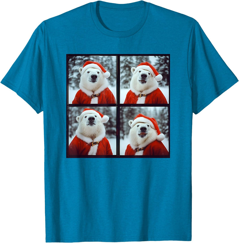 Polar Bears Lover Xmas Photo Booth Men Women Kids Polar Bear Wearing Santa Outfit Winter Christmas T-Shirt - Sapphire Blue