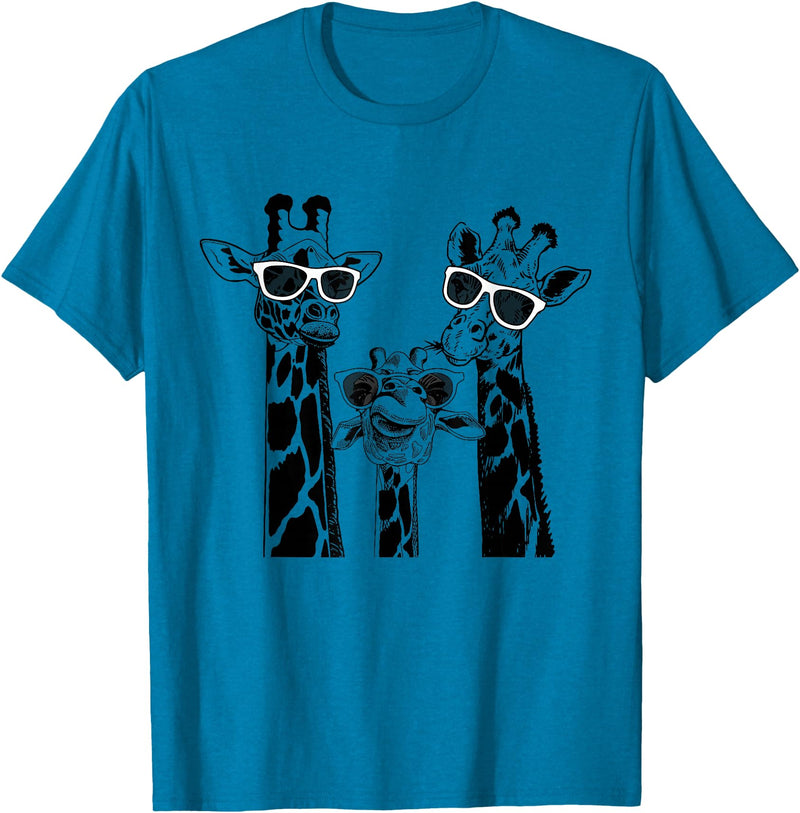 Cool Giraffe Summer Vacation Giraffe Family Matching Summer Sunglasses Vacation Safari T-Shirt - Sapphire Blue