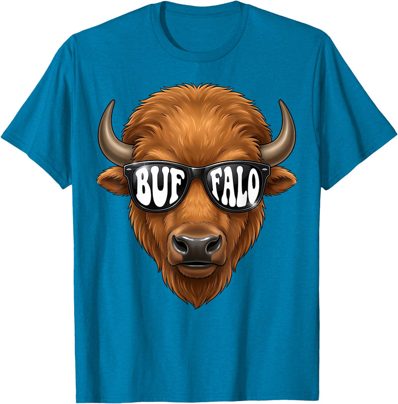 generic Buffalo with Sunglasses Wildlife Graphic for Men Women Kids T-Shirt - Sapphire Blue