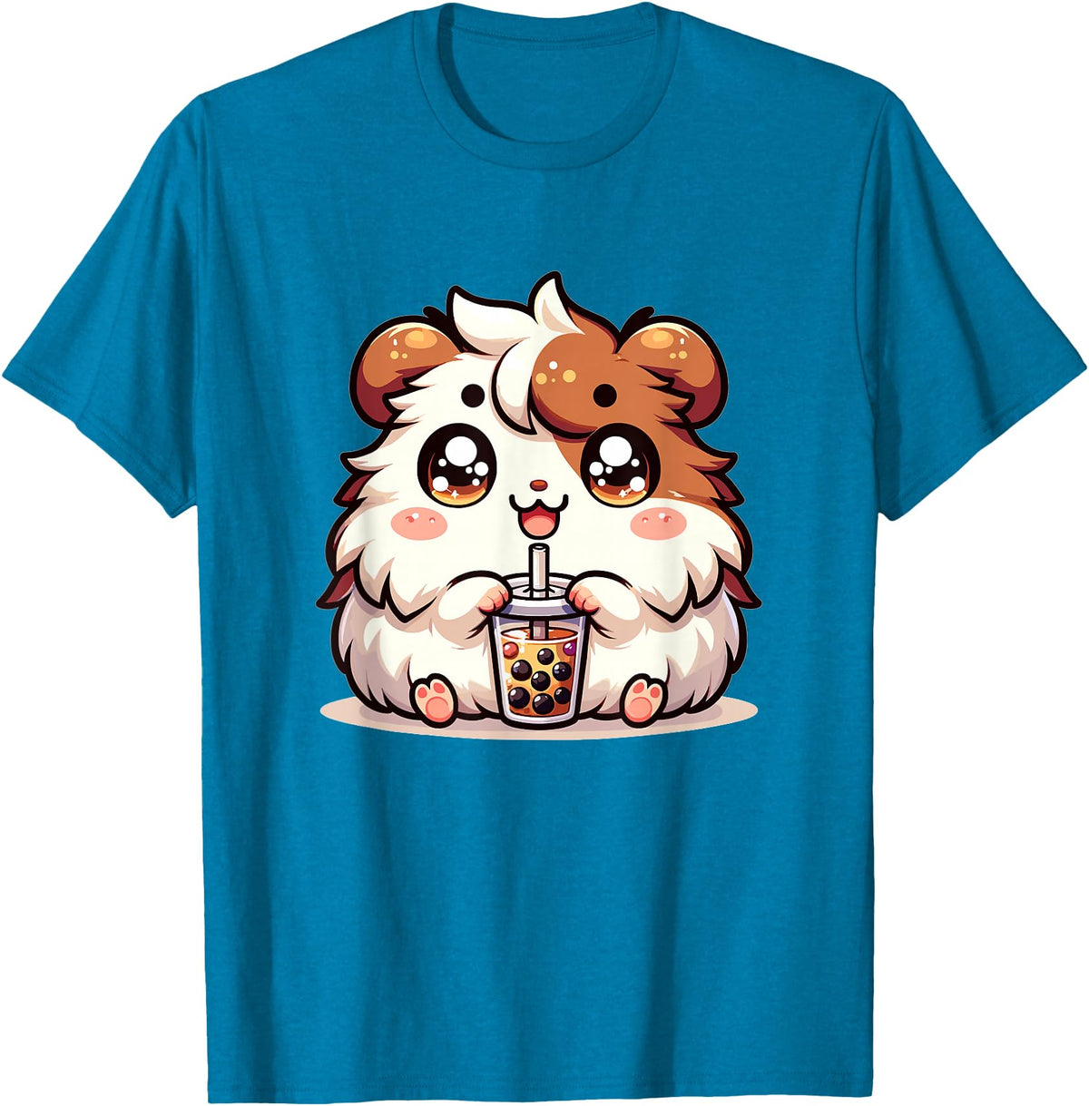 Cute Kawaii Animals Drinking Boba Tea Co. Cute Kawaii Chibi Guinea Pig Drinking Boba Tea T-Shirt - Sapphire Blue
