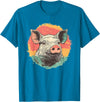Pig Lovers Retro Vintage Farm Animal Art Vintage Pig Sunset Retro Farm Style Animal T-Shirt - Sapphire Blue