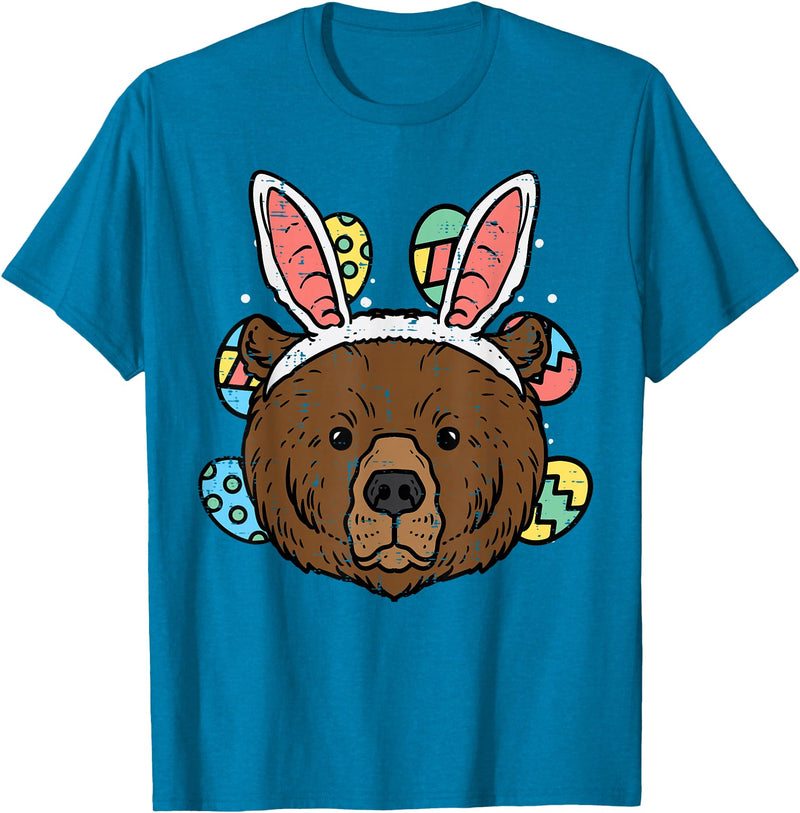 Easter Shirts Women Men Kids Children Easter Gift Easter Bear Face Bunny Ears Eggs Cute Animal Men Women Kids T-Shirt - Sapphire Blue