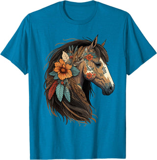 Just a girl who loves horses Co. Equestrian Horse Lover Western Cowgirl Horseback Riding T-Shirt - Sapphire Blue