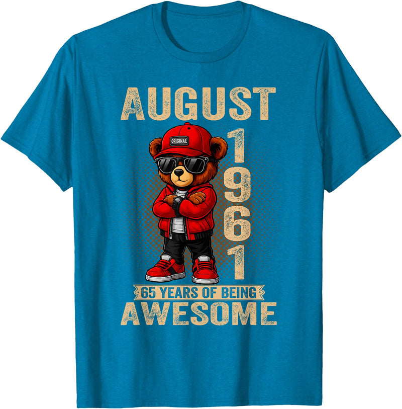 Born in 1961 August 65th Birthday Gifts For Women August 65th Birthday Men Women 1961 Awesome Teddy Bear T-Shirt - Sapphire Blue