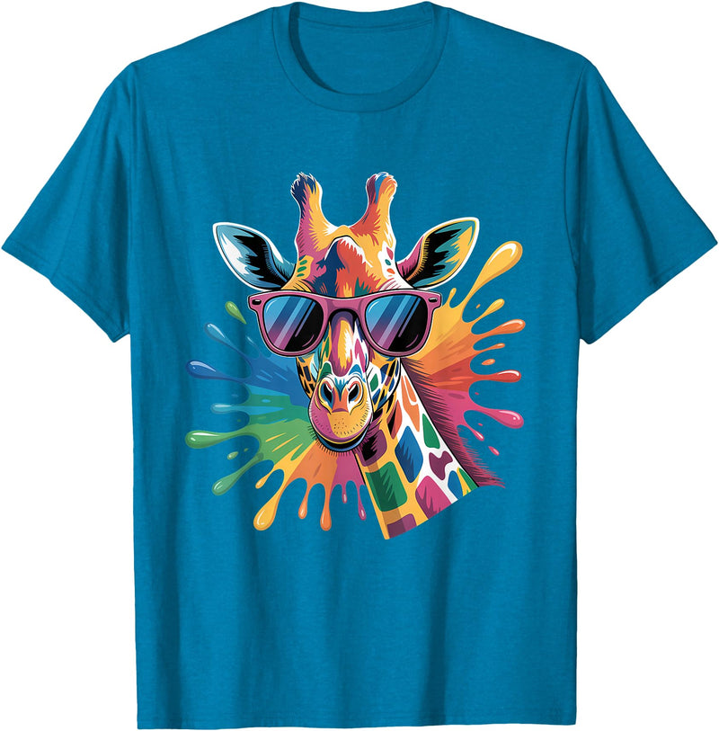 Safari Animal Art Giraffe Sunglasses Funny Giraffe Lover Safari Animal Animal T-Shirt - Sapphire Blue