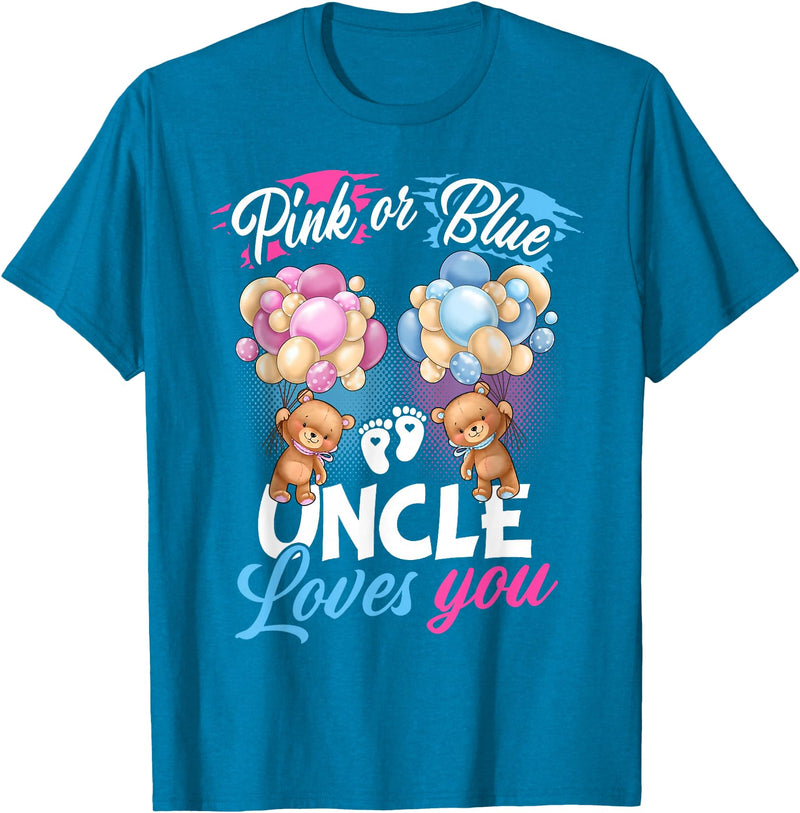 Bear Balloons Boy Or Girl Baby Gender Reveal Tee Bears Pink Or Blue Uncle Loves You Gender Reveal T-Shirt - Sapphire Blue