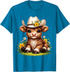 Cute Scottish Highland Cow Lovers Scottish Highland Cow Flowers Cattle Hairy Cow T-Shirt - Sapphire Blue